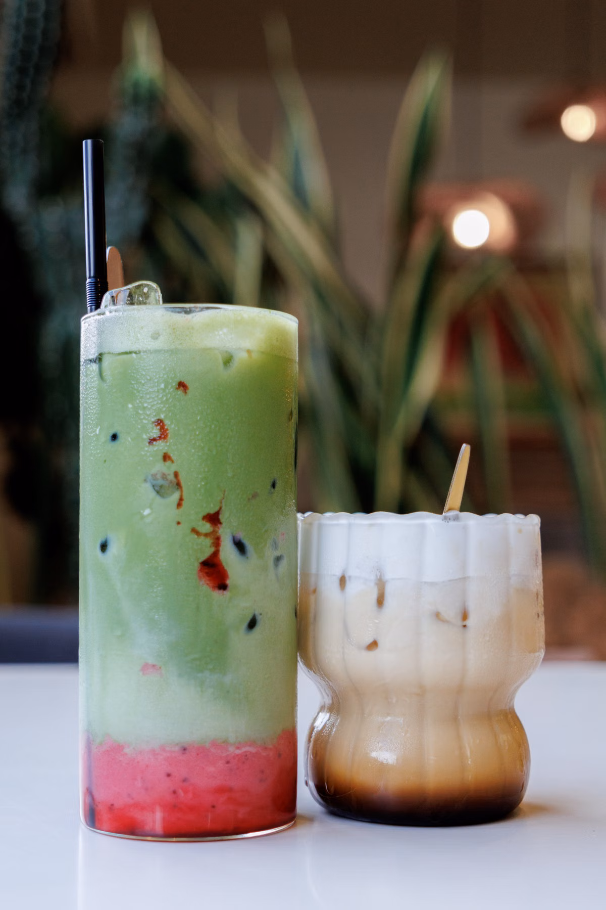 Stock photography inspiration: iced matcha and coffee; example styling, not actual Babble products