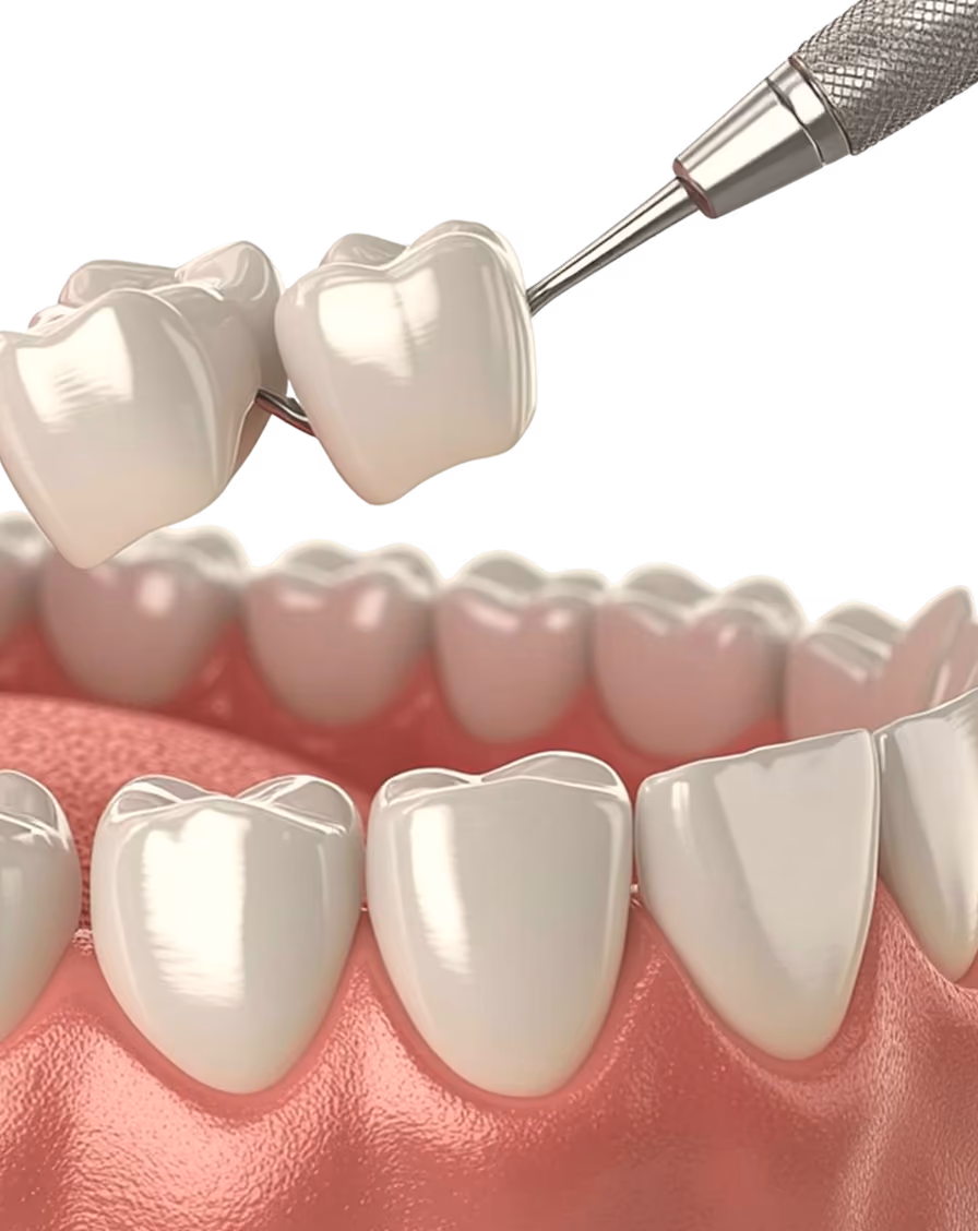 Dental tool polishing white teeth with pink gums visible underneath.